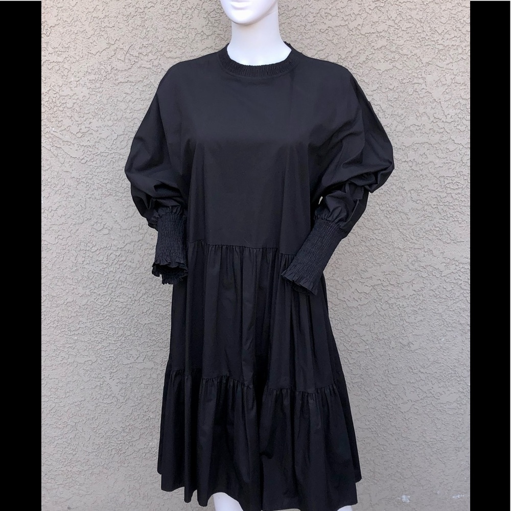 Koton Long Sleeve Tiered Black Shirt Dress sz L